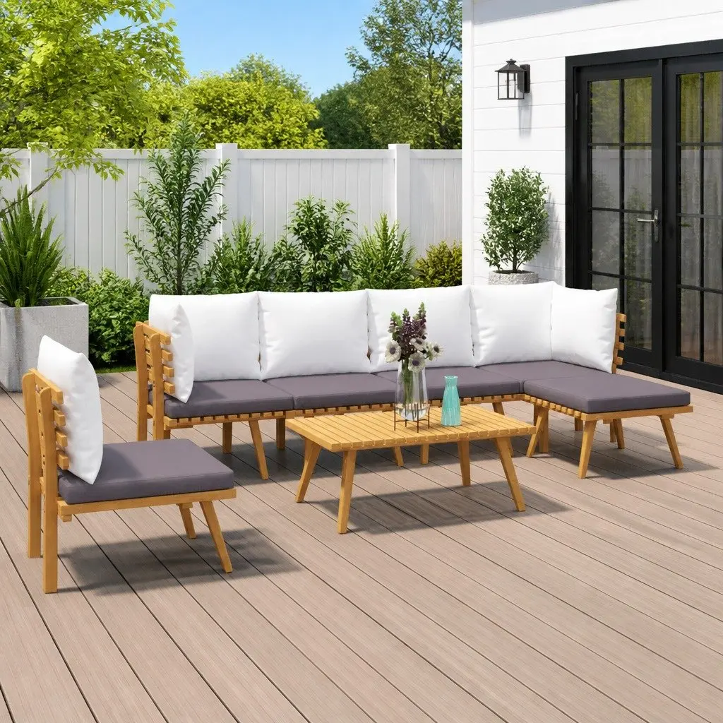7 Piece Outdoor Lounge Set Brown Solid Acacia Wood Weather Resistant with Cushions