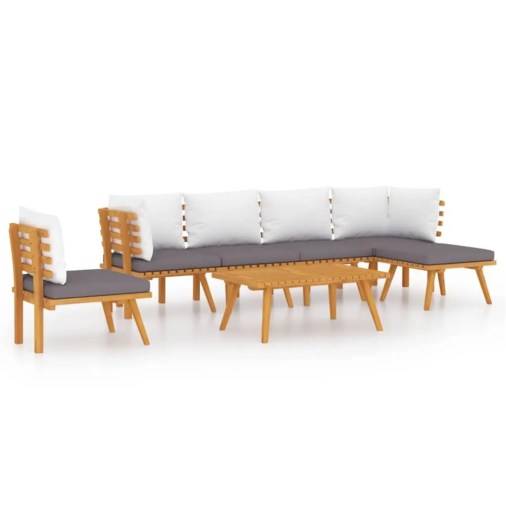 7 Piece Outdoor Lounge Set Brown Solid Acacia Wood Weather Resistant with Cushions