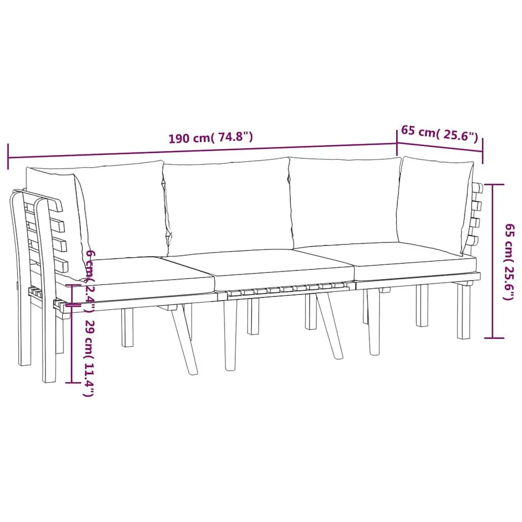 3 Piece Garden Lounge Set Solid Wood Acacia Brown
