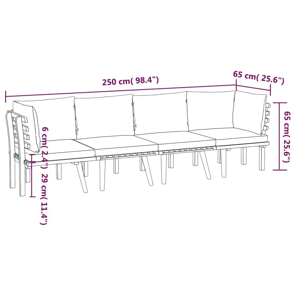 Garden Lounge Set Solid Wood 4 Piece Brown Outdoor Patio Furniture with Cushions