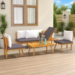4 Piece Garden Lounge Set Solid Acacia Wood Outdoor Patio Furniture with