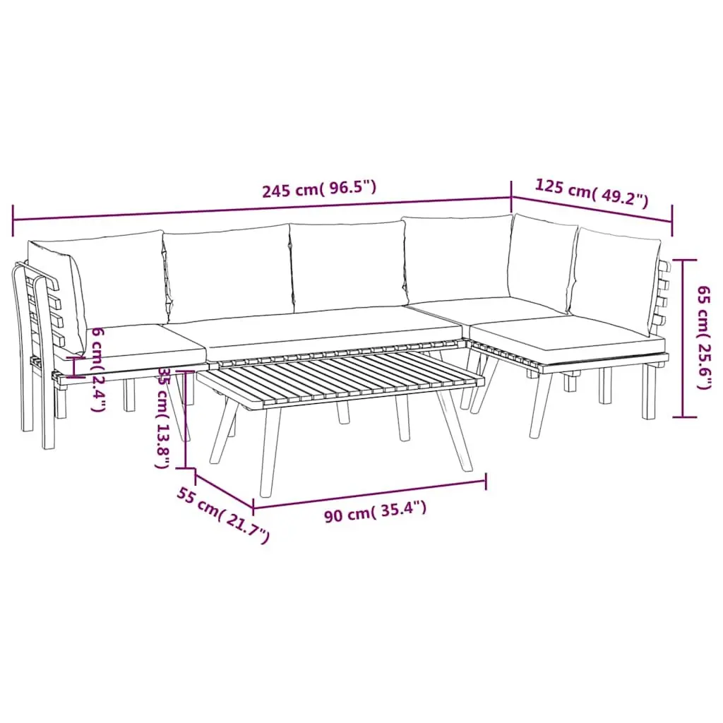 5 Piece Garden Lounge Set Solid Acacia Wood Outdoor Furniture Brown
