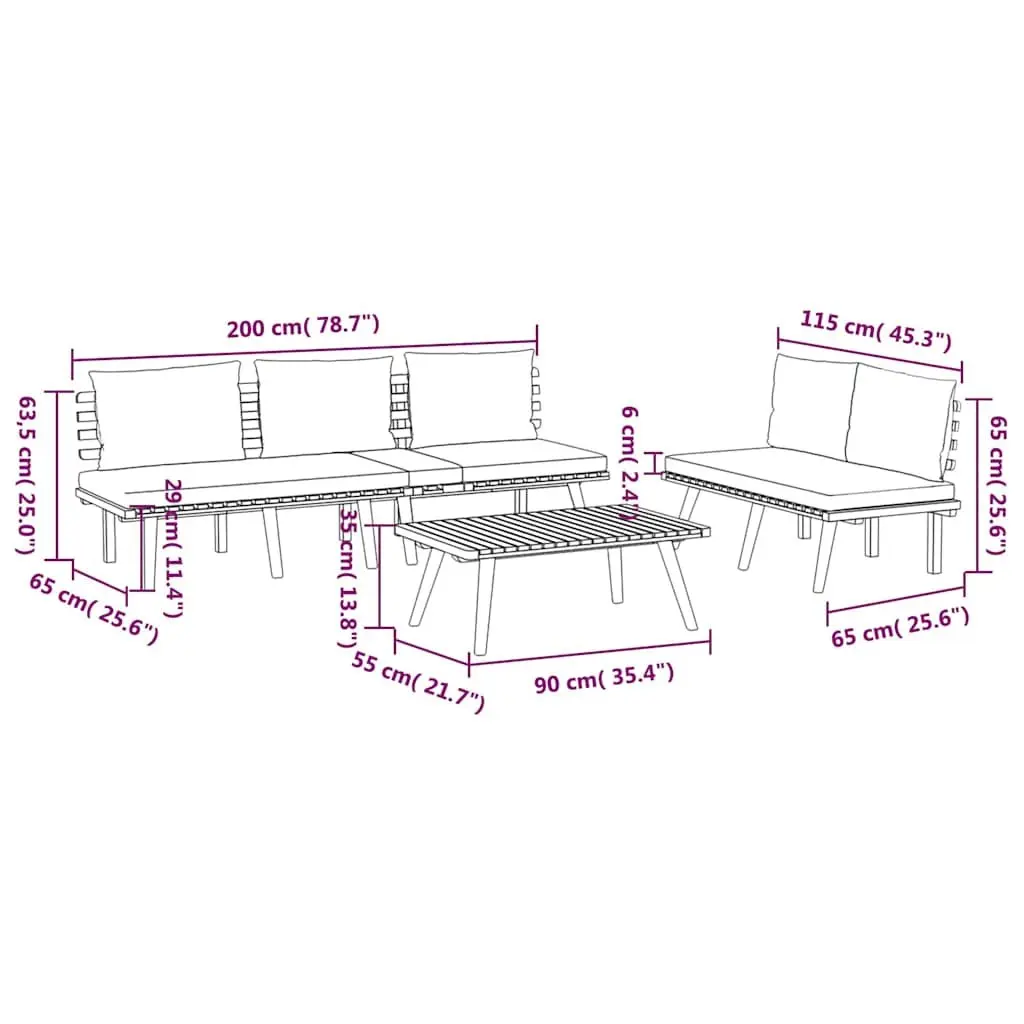 3 Piece Garden Lounge Set Solid Acacia Wood Brown with Cushions