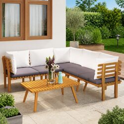 Garden Lounge Set 6 Piece Outdoor Furniture Acacia Wood Patio Sofa with Cushions