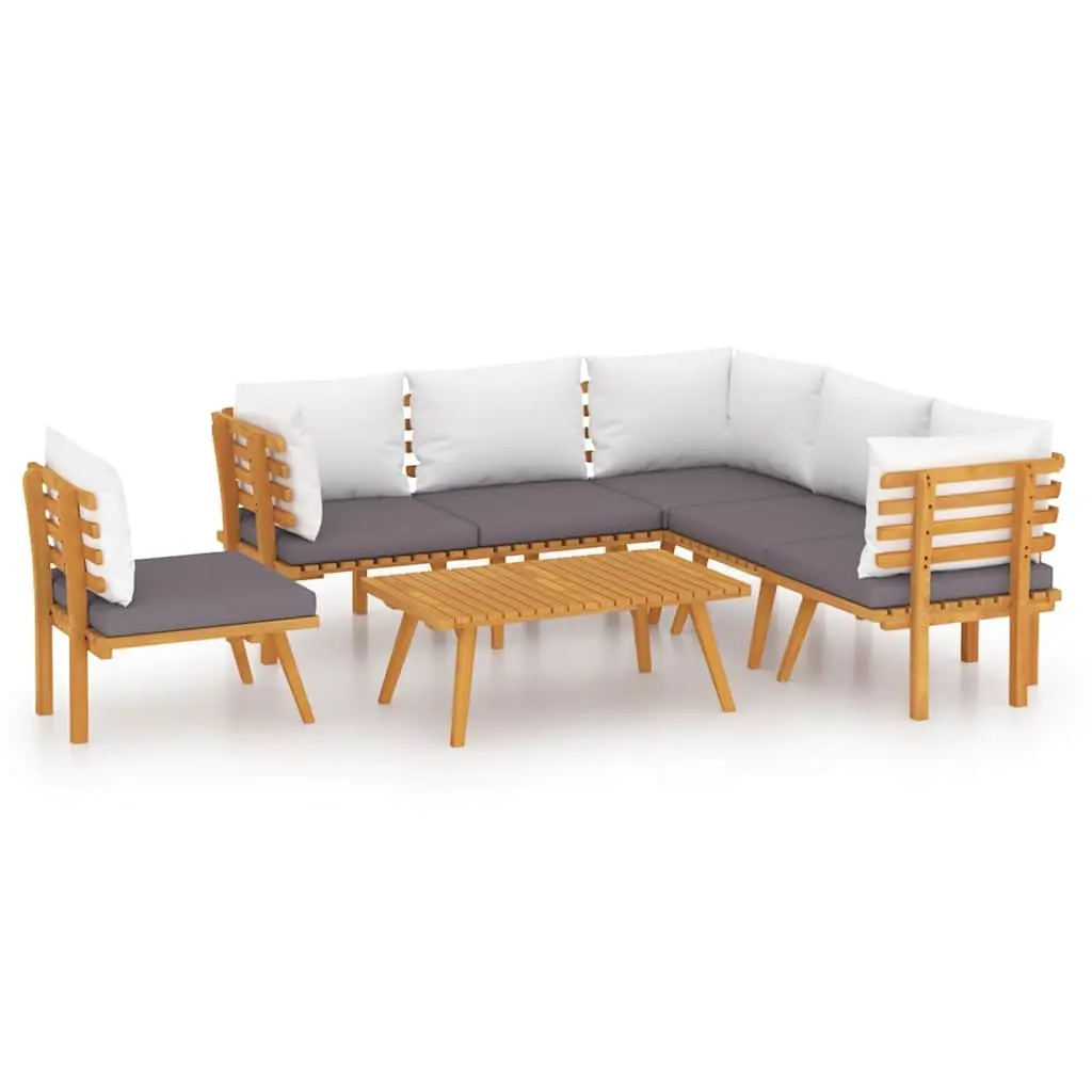 7 Piece Garden Lounge Set Solid Acacia Wood Brown with Cushions