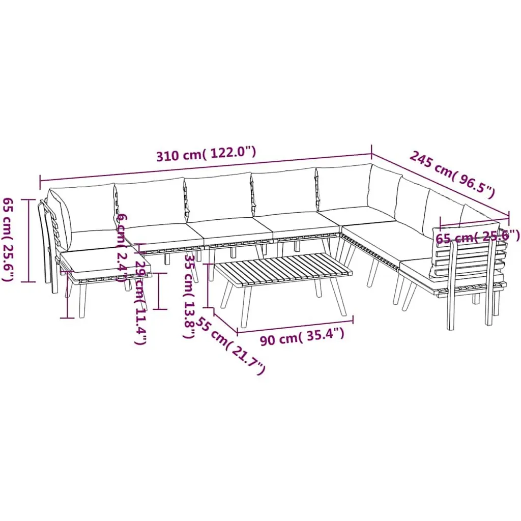 9 Piece Garden Lounge Set Outdoor Patio Furniture Solid Wood Acacia with