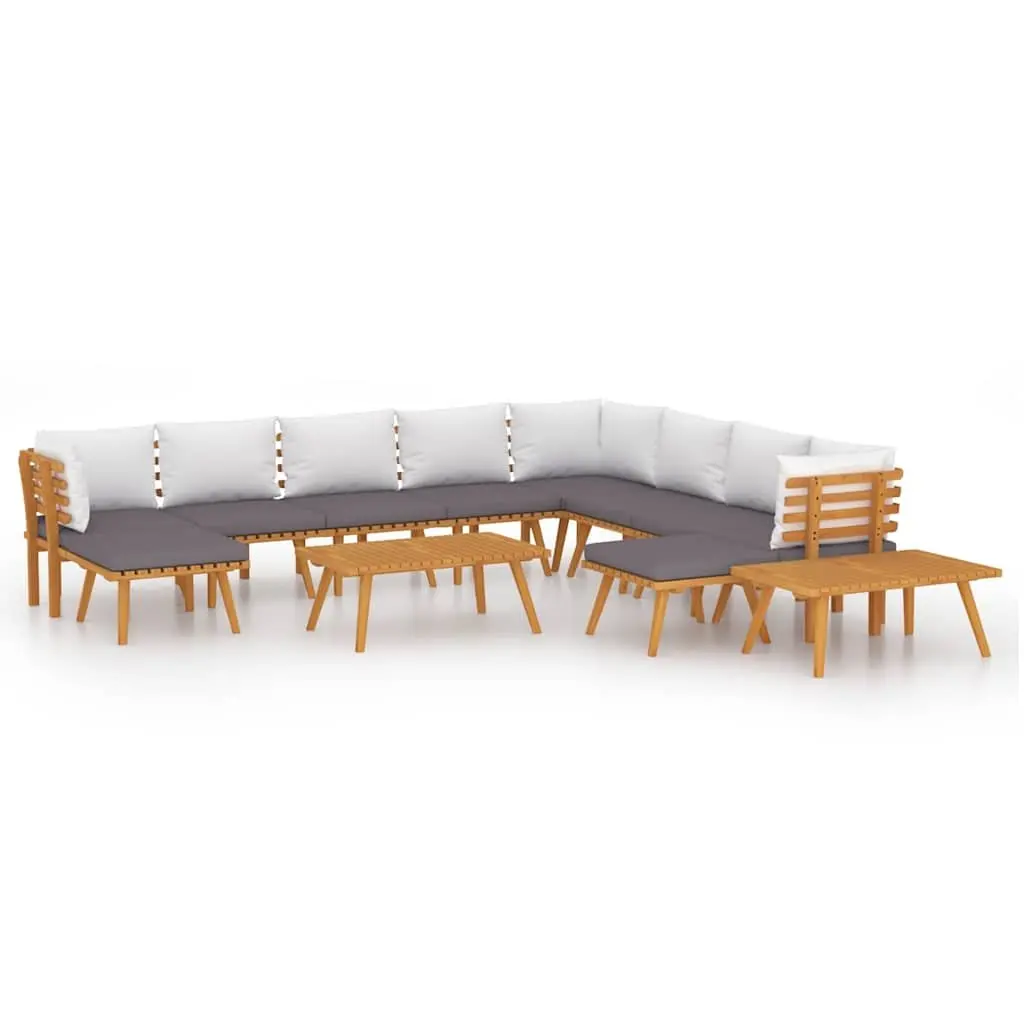 Garden Lounge Set Solid Acacia Wood 12 Piece Brown