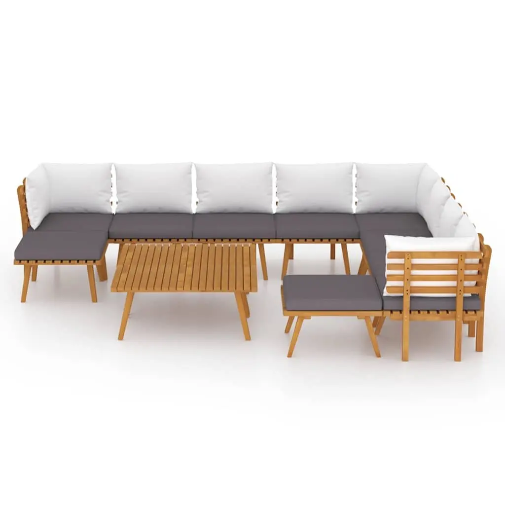 Garden Lounge Set Solid Acacia Wood 12 Piece Brown
