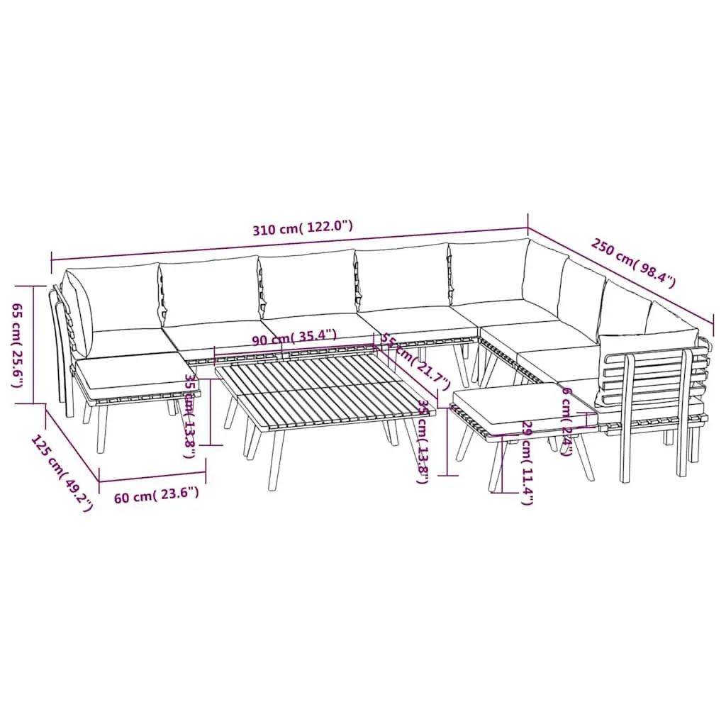 Garden Lounge Set Solid Acacia Wood 12 Piece Brown