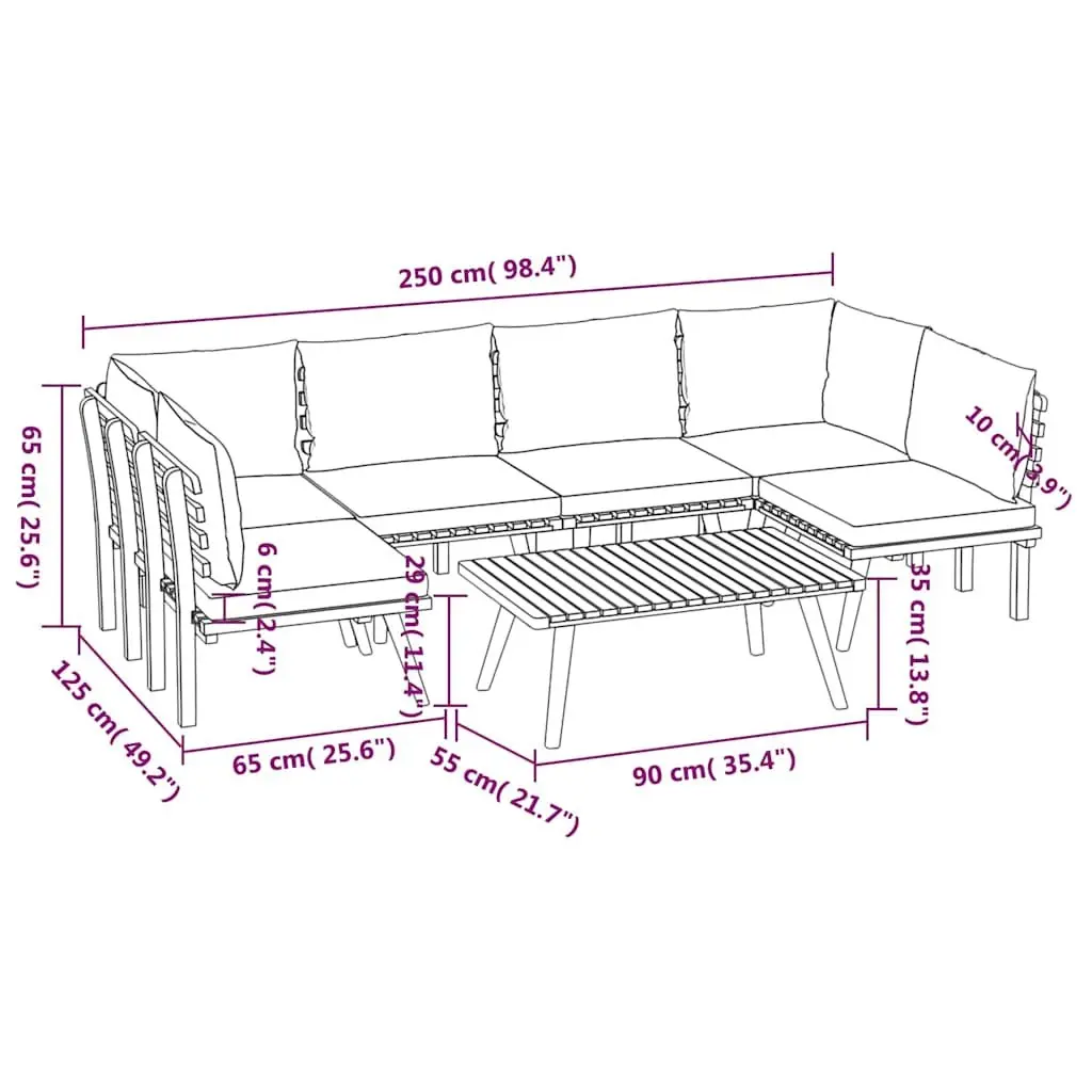 7 Piece Garden Lounge Set Solid Acacia Wood Brown with Cushions