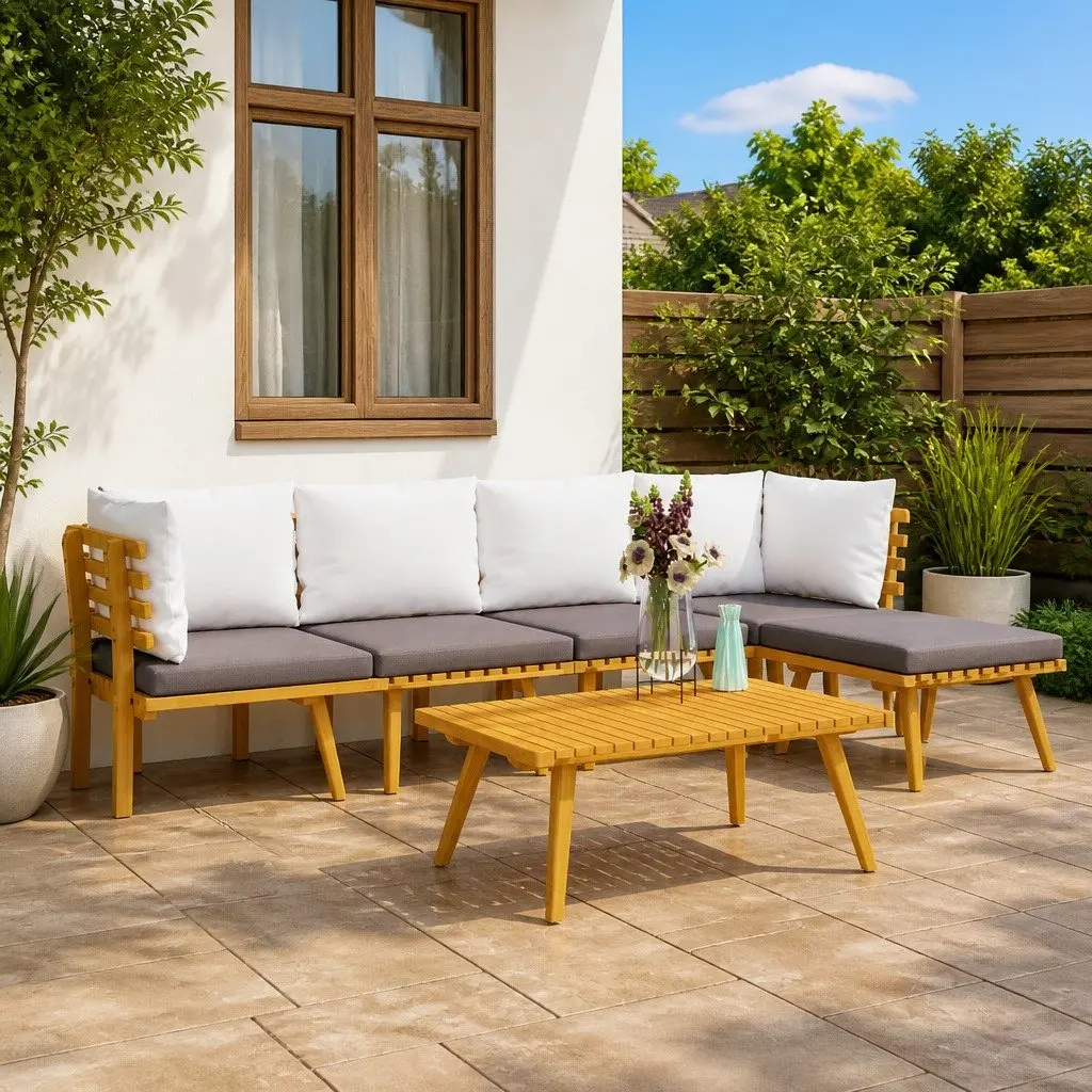 Outdoor Furniture Set 6 Piece Solid Acacia Wood Lounge with Cushions Brown