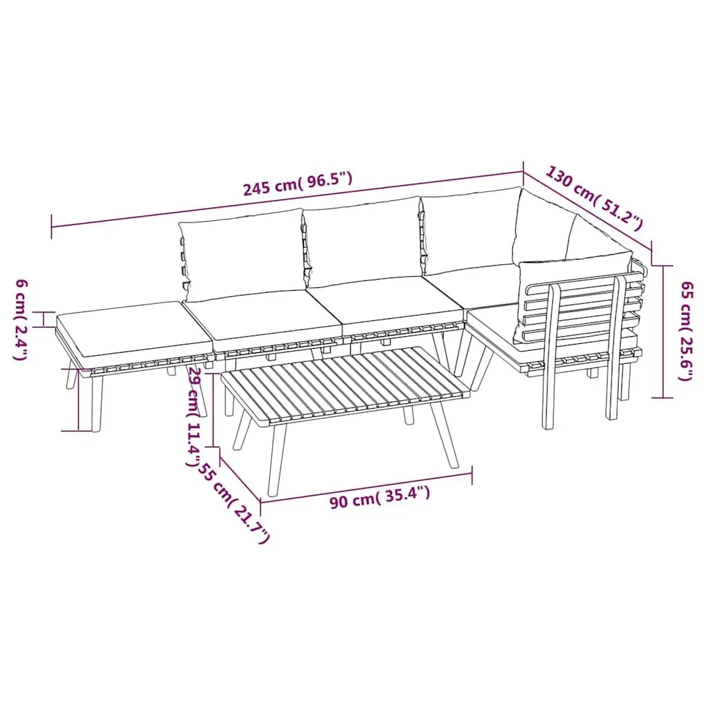 Outdoor Furniture Set 6 Piece Solid Acacia Wood Lounge with Cushions Brown