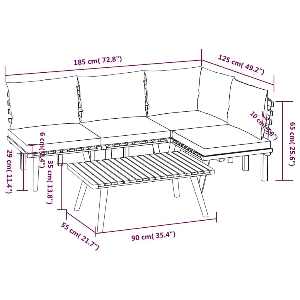 5 Piece Garden Lounge Set Outdoor Patio Furniture Solid Wood Acacia with