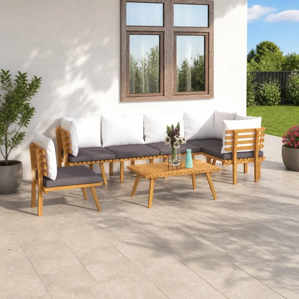 7 Piece Outdoor Garden Lounge Set Solid Acacia Wood Brown with Cushions