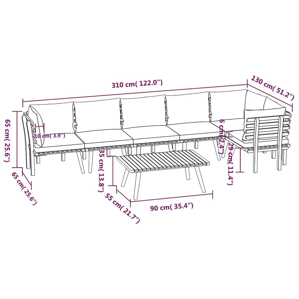 7 Piece Outdoor Garden Lounge Set Solid Acacia Wood Brown with Cushions