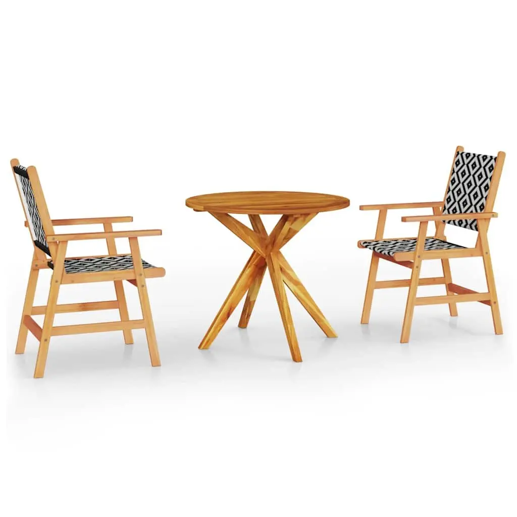 Outdoor Dining Set 3 Piece Acacia Wood Patio Furniture Brown Table and Lattice Chairs