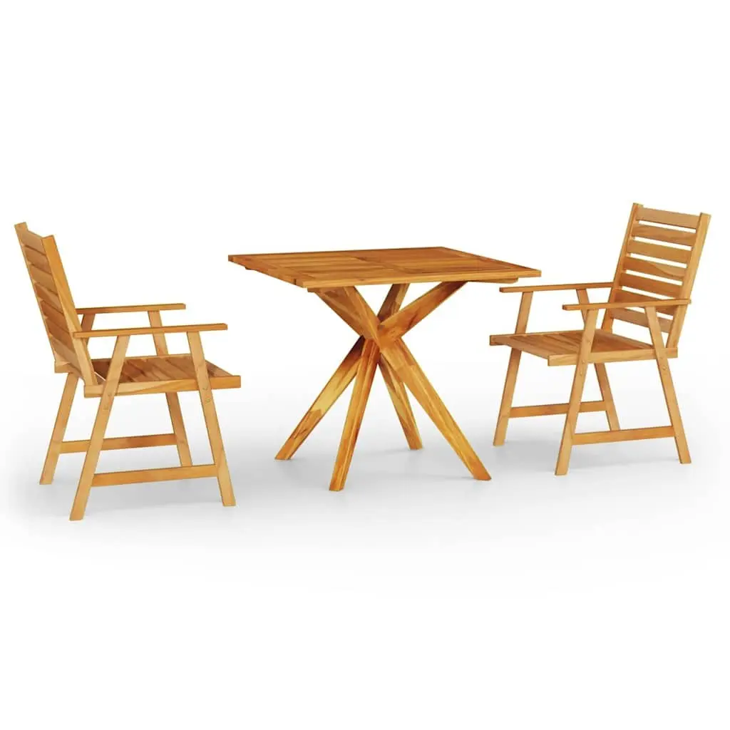Outdoor Patio Dining Set 3 Piece Brown Solid Acacia Wood Table and Chairs