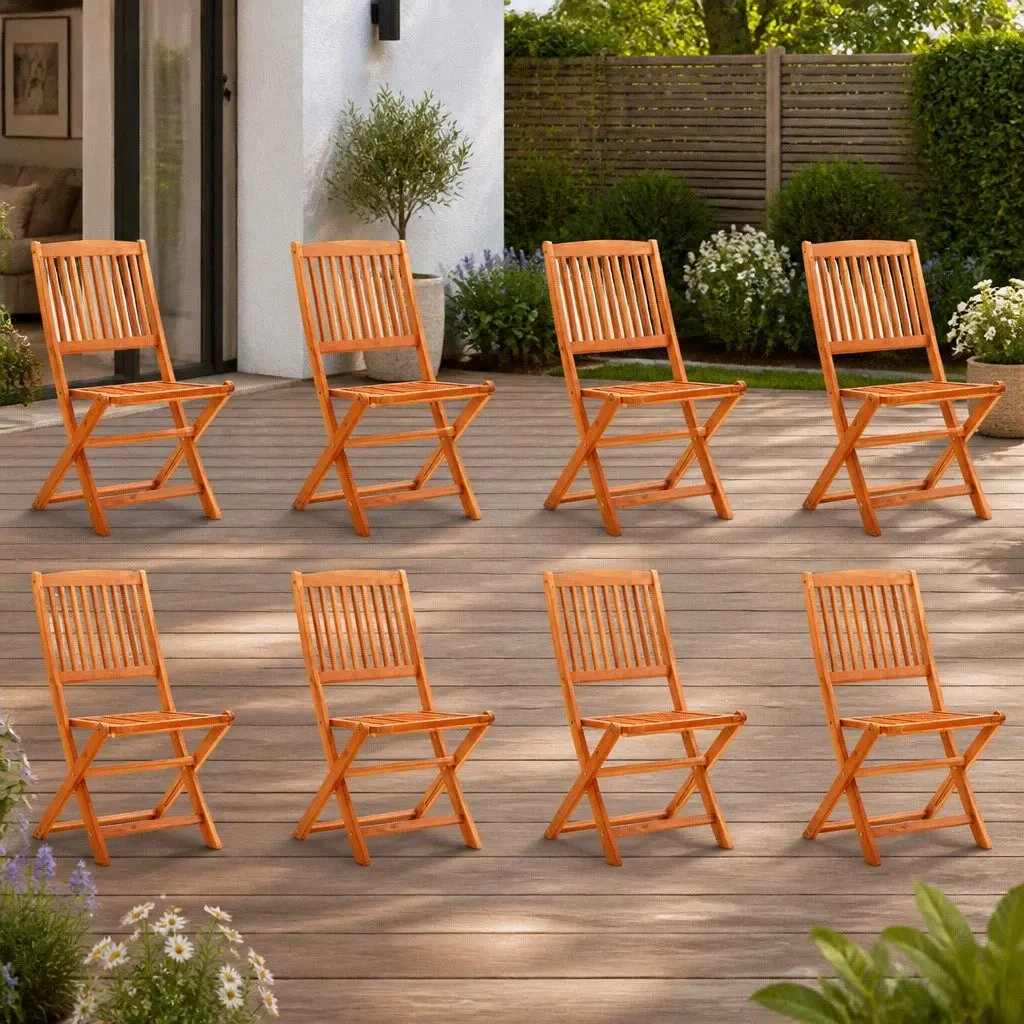 Folding Garden Chairs Eucalyptus Wood Brown 8 Piece Outdoor Seating