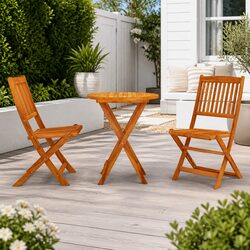 3 Piece Folding Outdoor Dining Set Eucalyptus Wood Brown Garden Patio Table