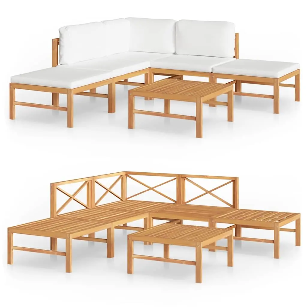 6 Piece Garden Lounge Set Outdoor Patio Furniture Teak Wood with Cream Cushions