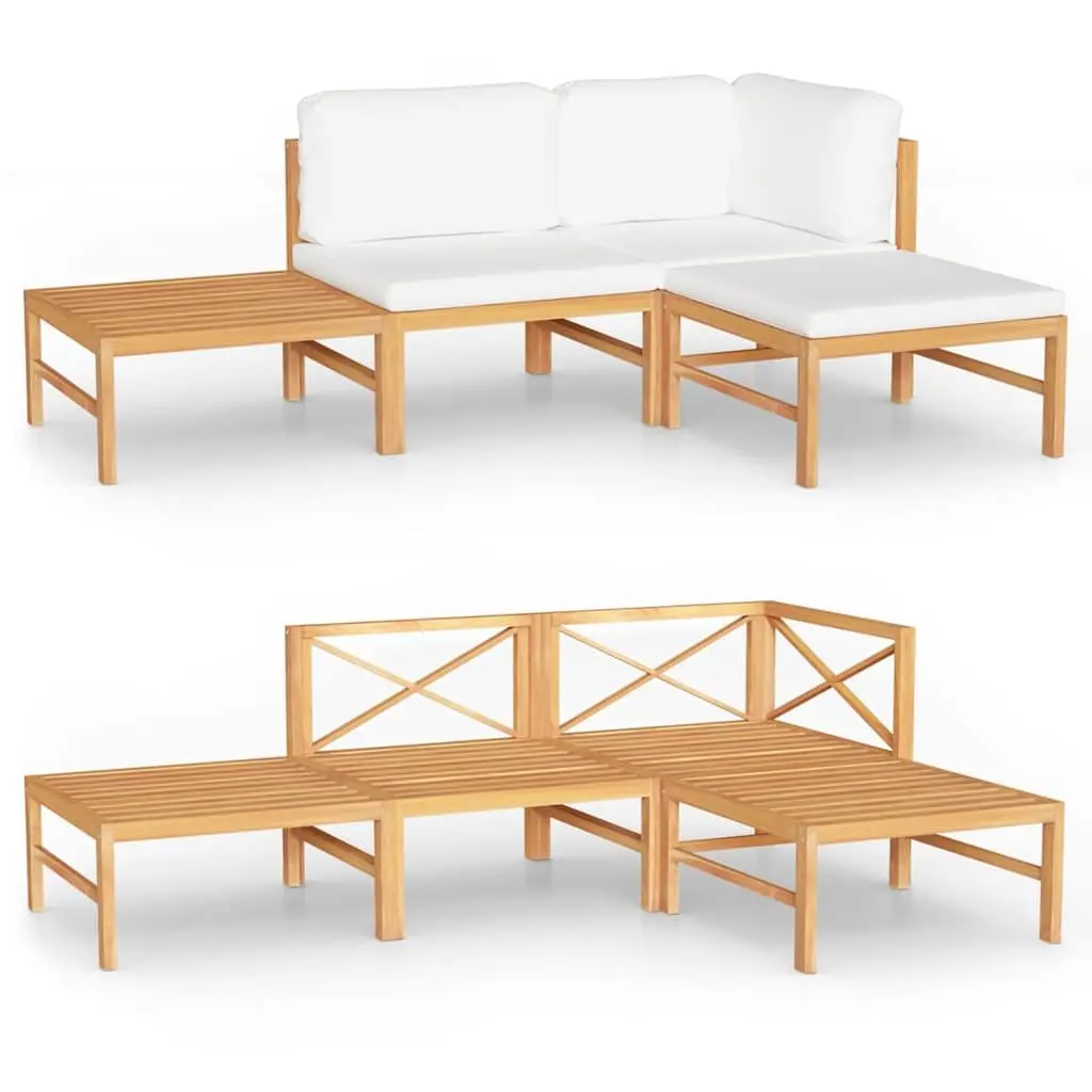 4 Piece Garden Lounge Set Teak Wood Outdoor Furniture Patio Chat with Cushions
