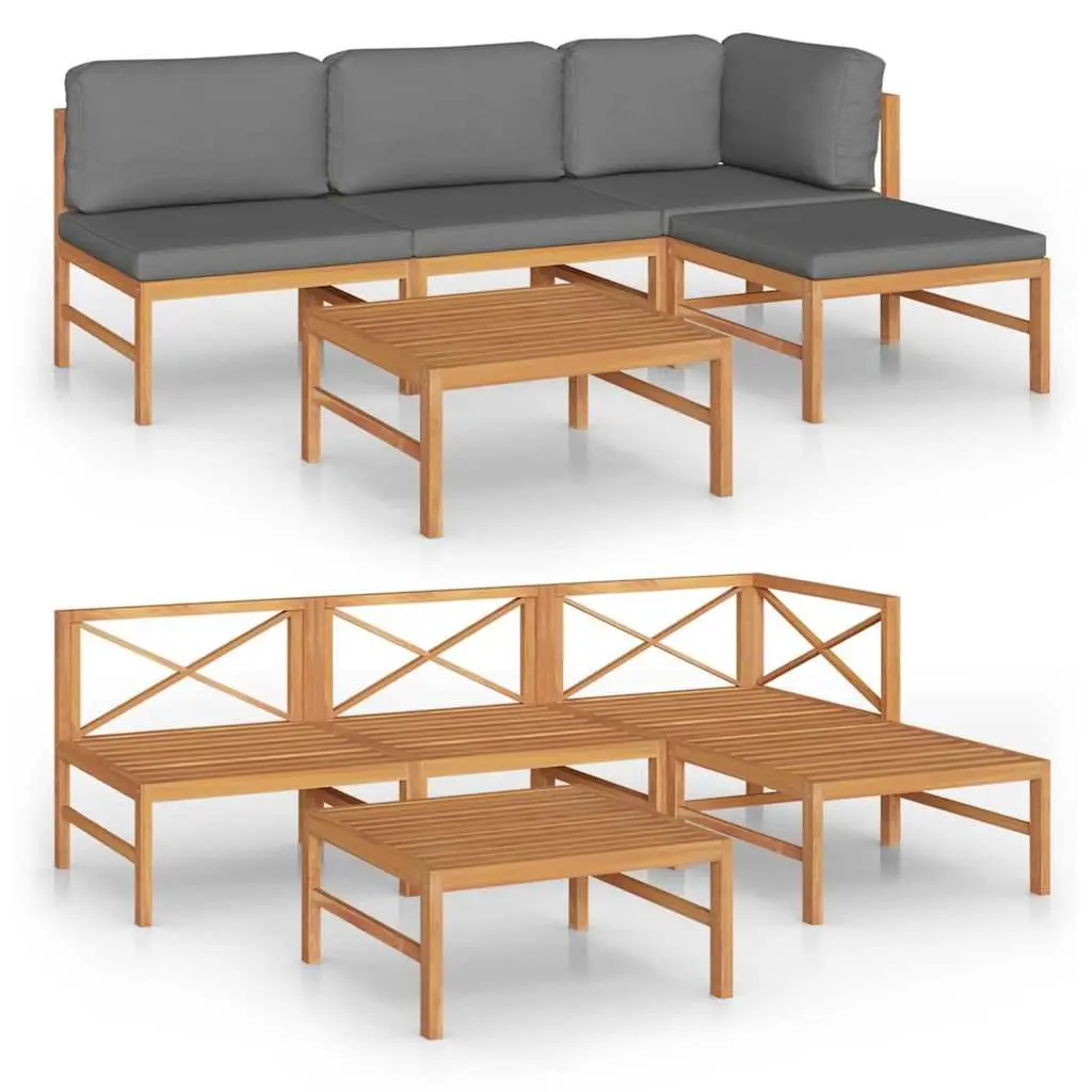 5 Piece Outdoor Teak Garden Lounge Set with Grey Cushions and Footrest