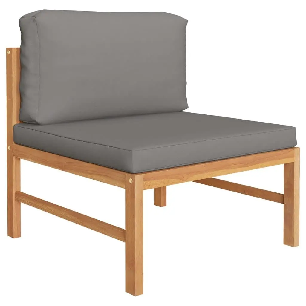 5 Piece Outdoor Teak Garden Lounge Set with Grey Cushions and Footrest