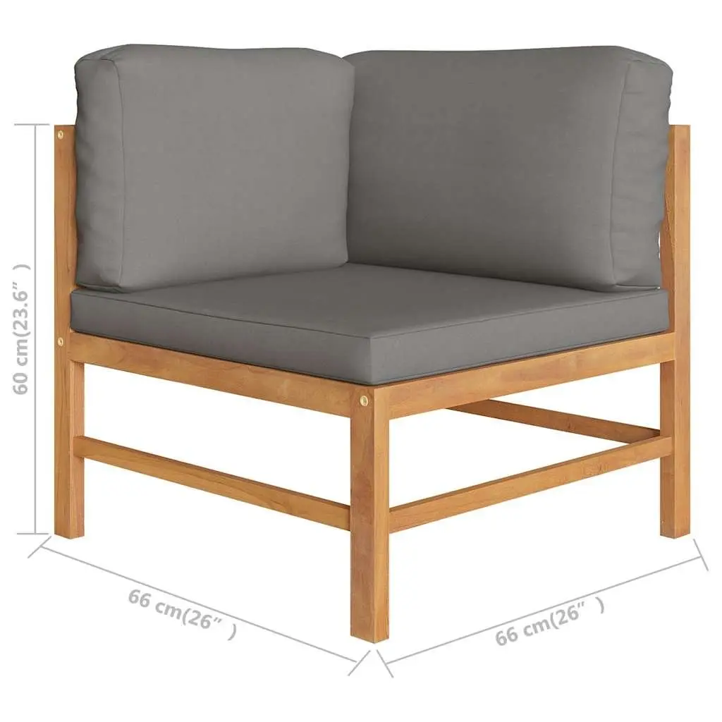 5 Piece Outdoor Teak Garden Lounge Set with Grey Cushions and Footrest