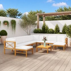 Comfortable 11 Piece Outdoor Lounge Set with Teak Wood
