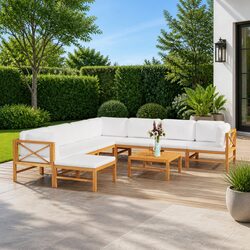 9 Piece Teak Lounge Set for Garden, Terrace, or Patio