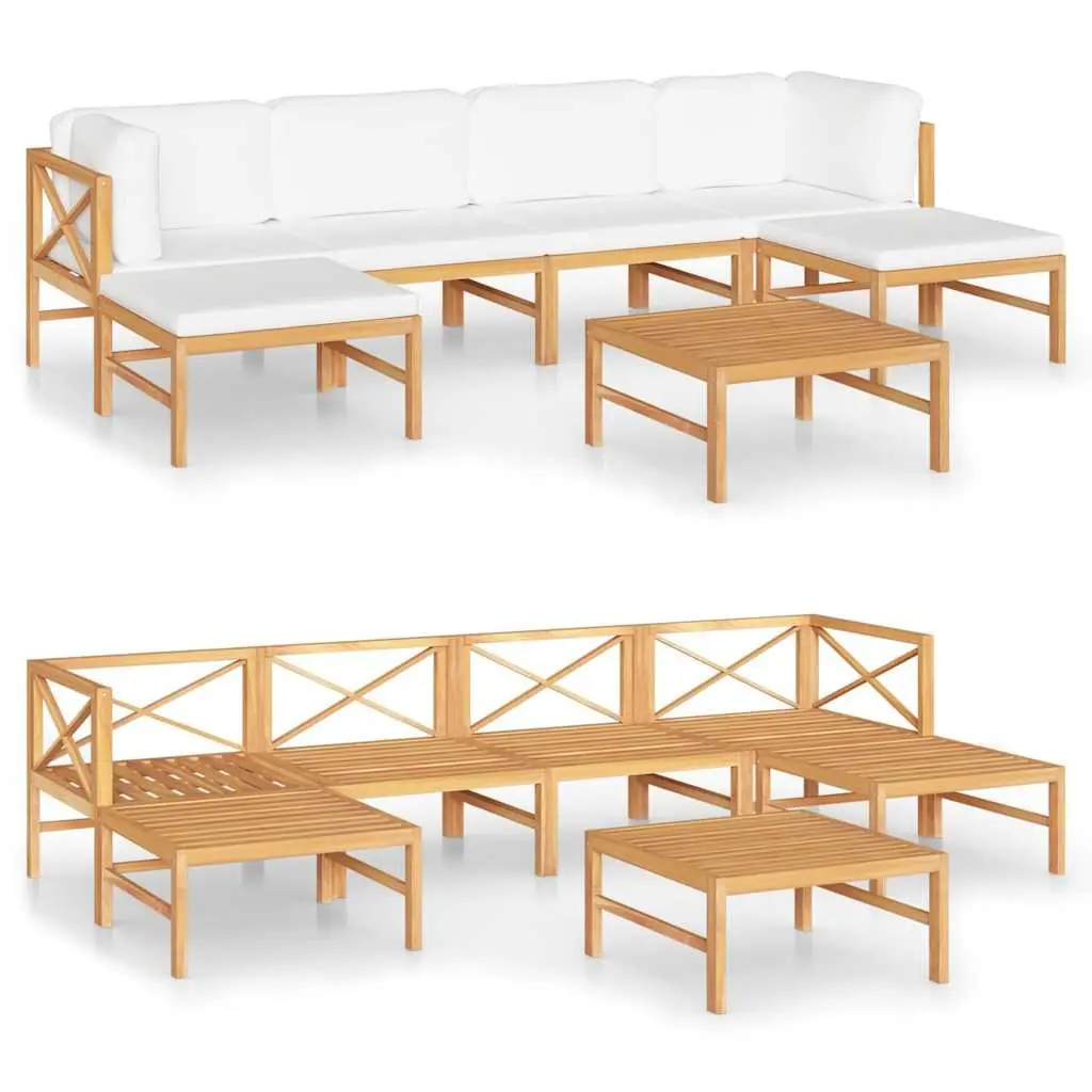 7 Piece Garden Lounge Set Teak Wood Cream Outdoor Furniture with Cushions