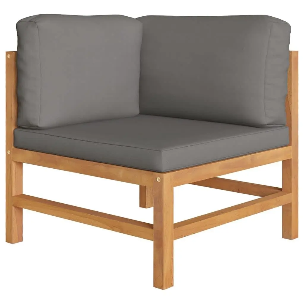 Outdoor Garden Lounge Set Teak Wood 6 Piece with Grey Cushions and Footrest for Patio