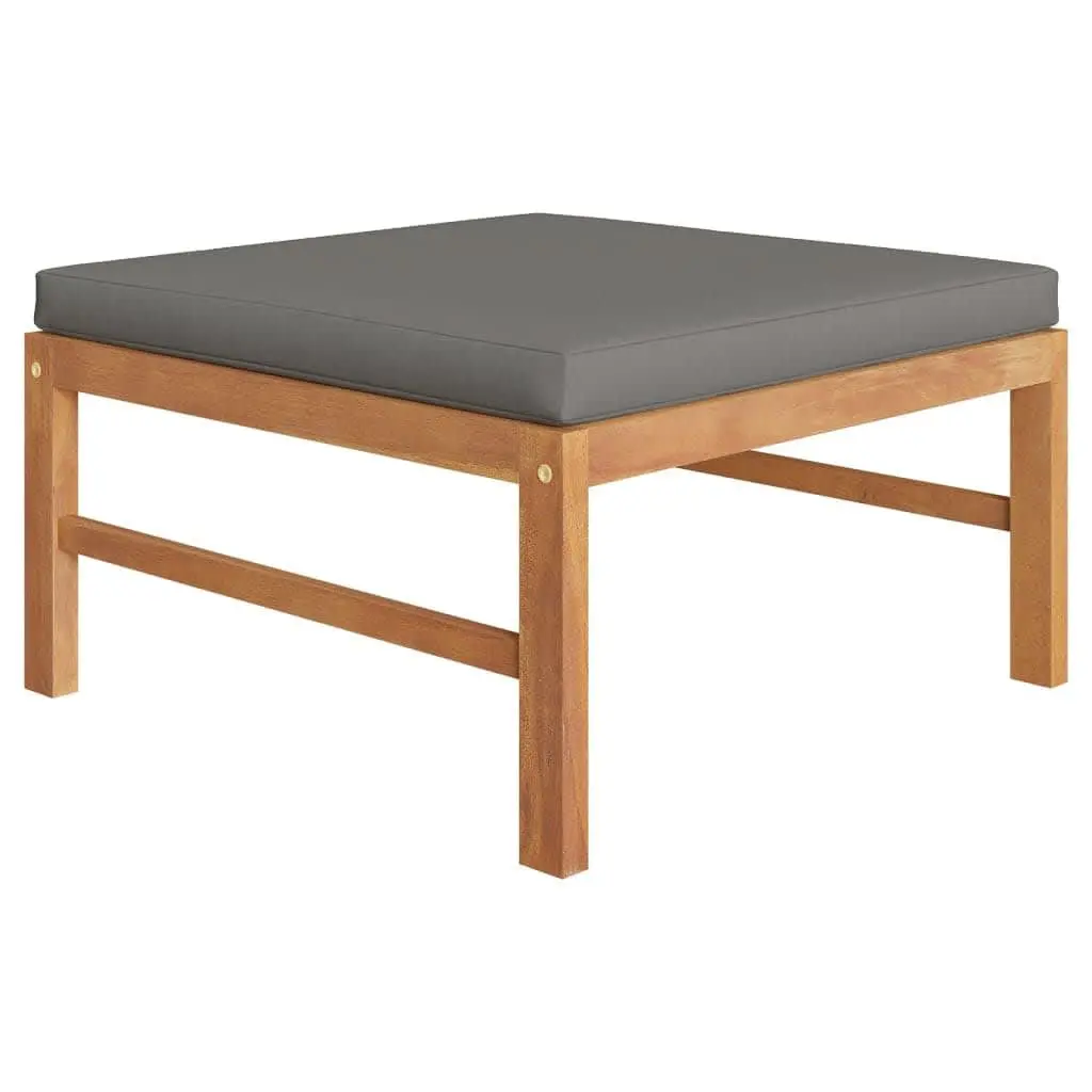 Outdoor Garden Lounge Set Teak Wood 6 Piece with Grey Cushions and Footrest for Patio