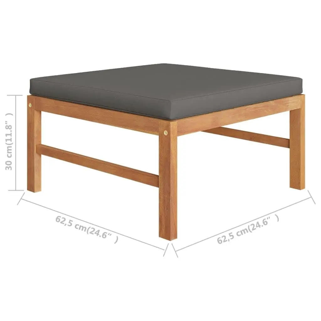 Outdoor Garden Lounge Set Teak Wood 6 Piece with Grey Cushions and Footrest for Patio