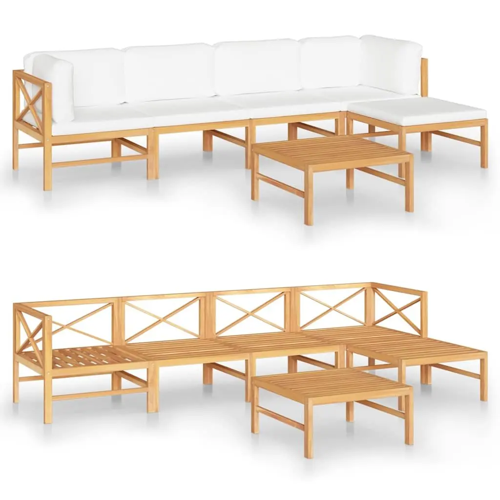 6 Piece Outdoor Lounge Set Teak Wood Cream Cushions Patio Furniture Garden