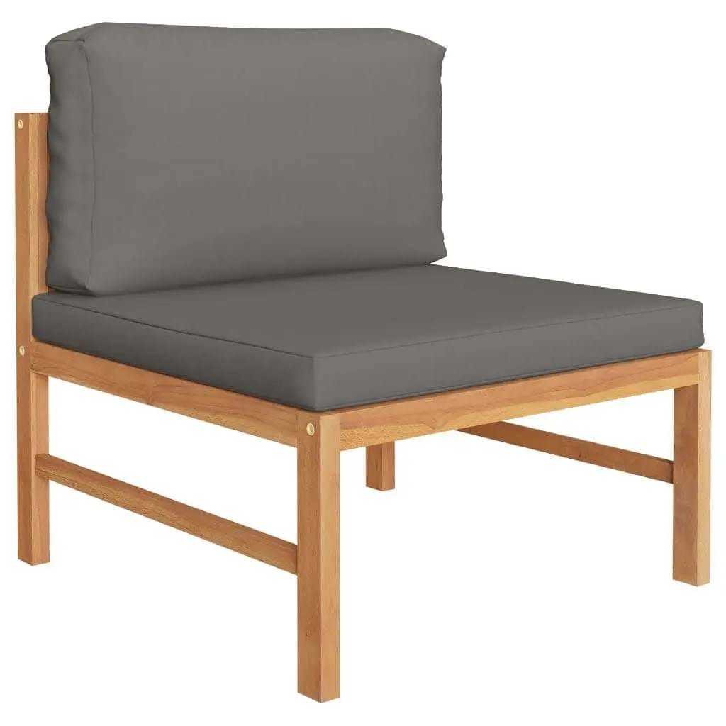 Teak Wood Garden Lounge Set 4 Piece Outdoor Furniture with Grey Cushions and Footrest