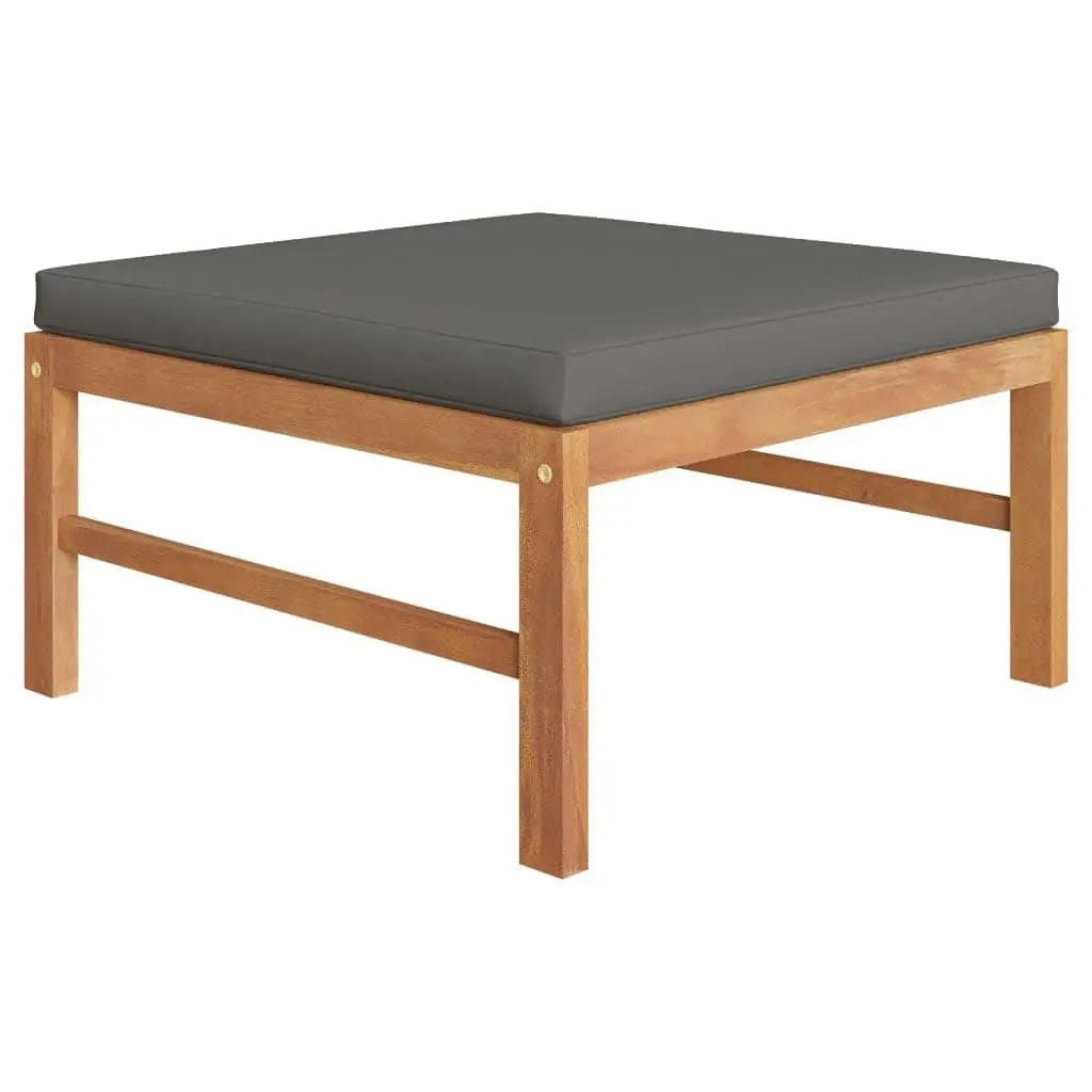 Teak Wood Garden Lounge Set 4 Piece Outdoor Furniture with Grey Cushions and Footrest