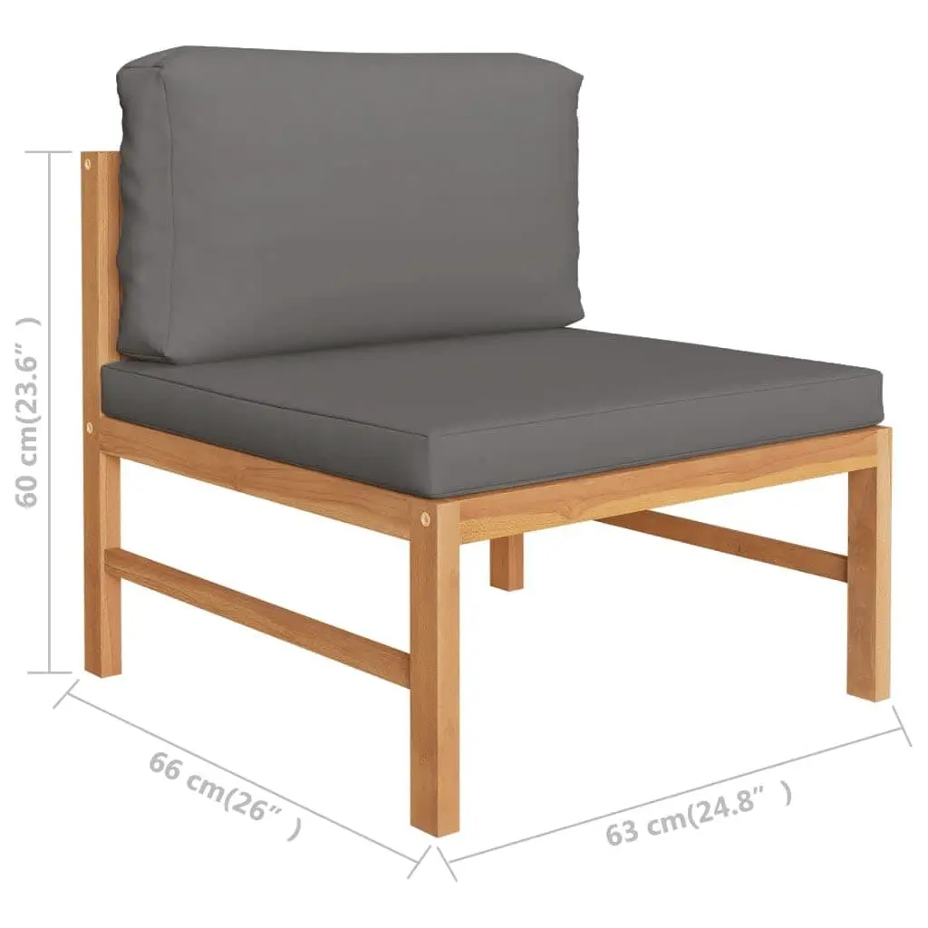 Teak Wood Garden Lounge Set 4 Piece Outdoor Furniture with Grey Cushions and Footrest
