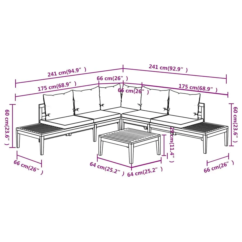 Garden Lounge Set 4 Piece Acacia Wood Patio Furniture Outdoor with Cushions