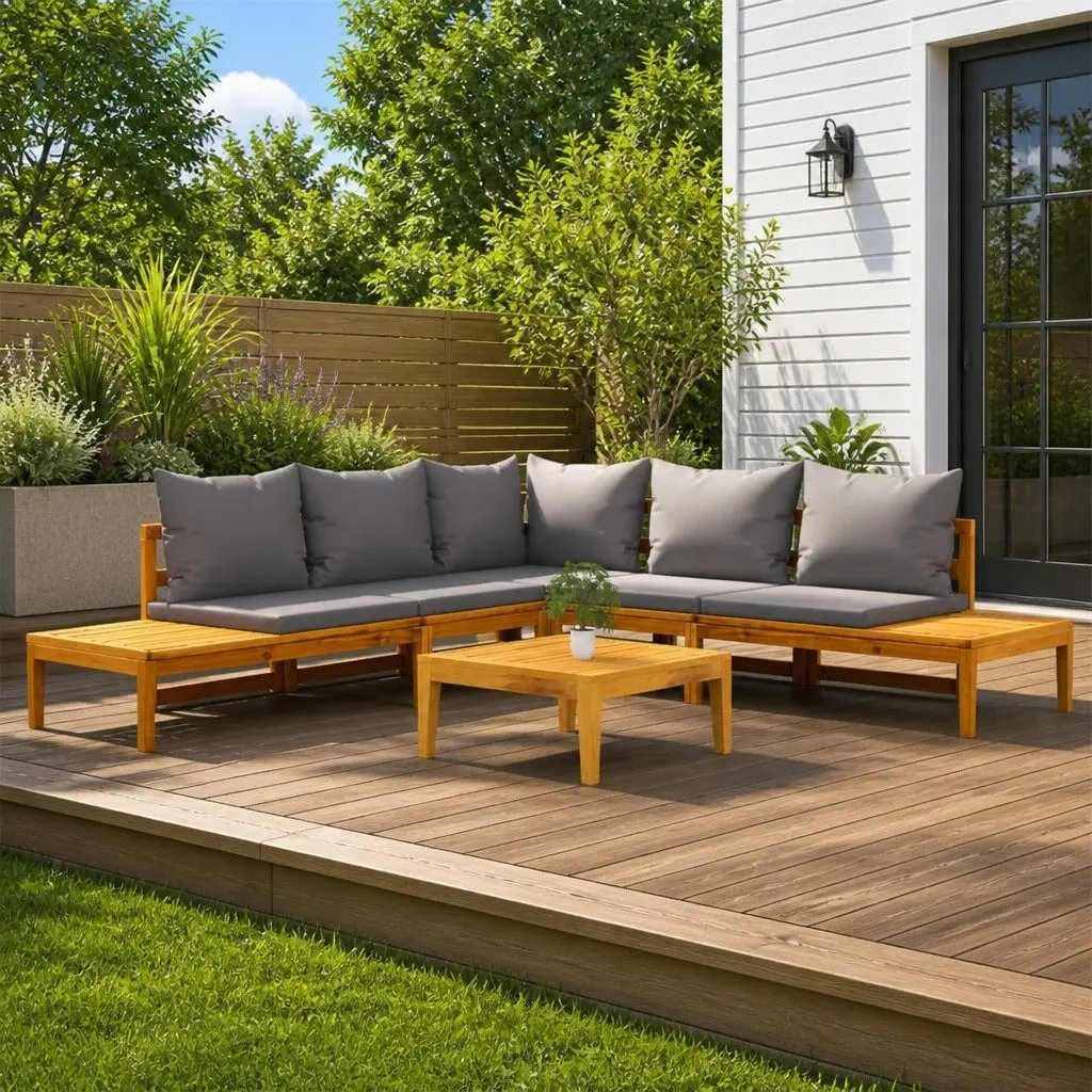 Garden Lounge Set Solid Acacia Wood 4 Piece with Grey Cushions