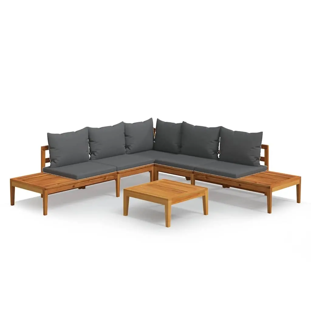 Garden Lounge Set Solid Acacia Wood 4 Piece with Grey Cushions