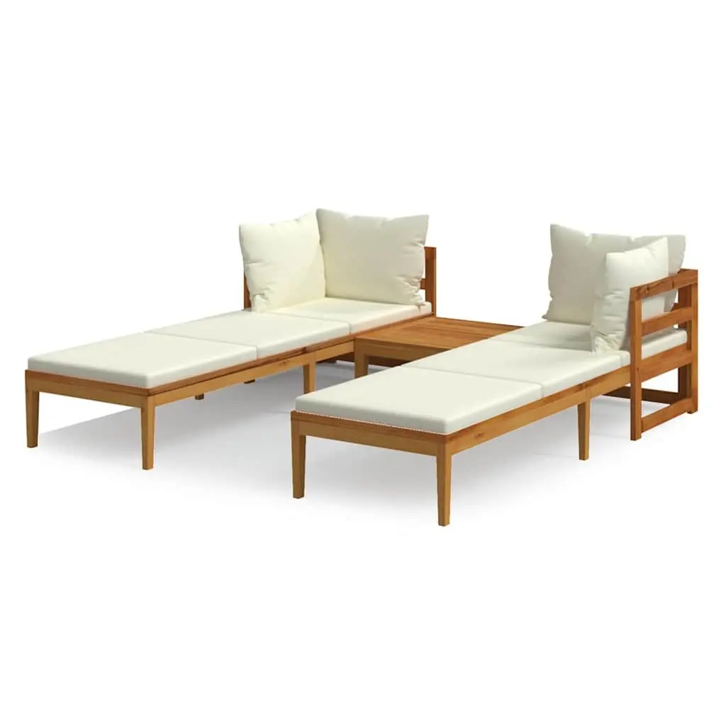 Garden Lounge Set 3 Piece Outdoor Patio Furniture Acacia Wood Cream Cushions