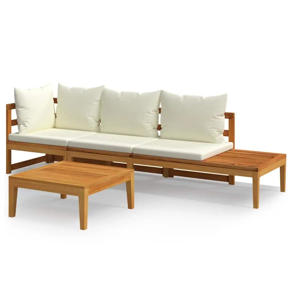 Garden Lounge Set Acacia Wood 3 Piece Outdoor Furniture Patio Sofa with Cream Cushions