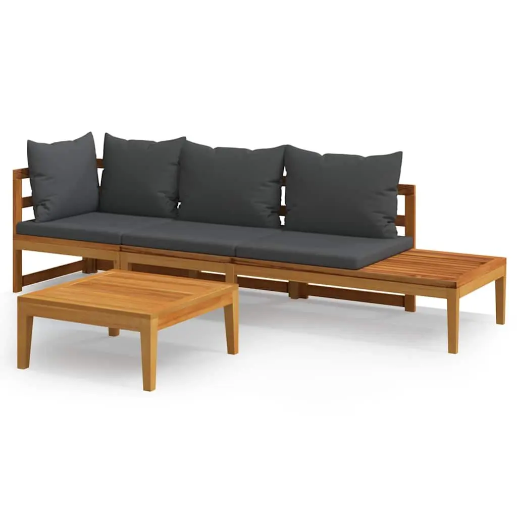 Garden Lounge Set Acacia Wood 3 Piece Outdoor Furniture Sofa with Grey Cushions