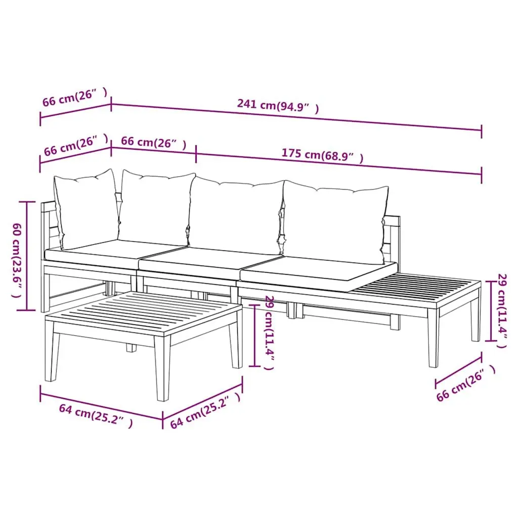 Garden Lounge Set Acacia Wood 3 Piece Outdoor Furniture Sofa with Grey Cushions