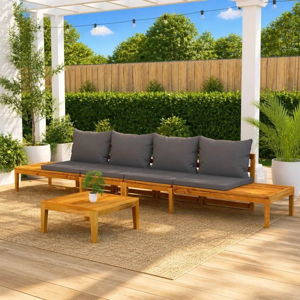 Outdoor Furniture Set Acacia Wood Garden Benches 2 Piece Grey Cushions