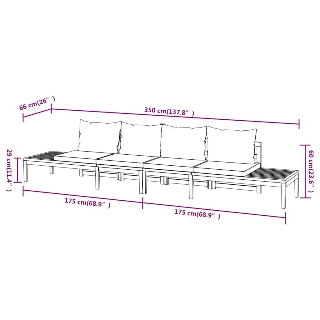 Outdoor Furniture Set Acacia Wood Garden Benches 2 Piece Grey Cushions