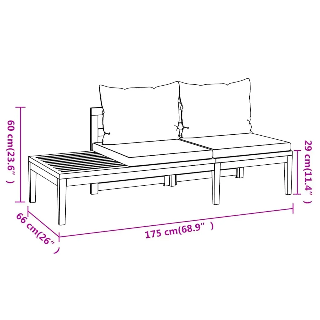 Outdoor Furniture Set Acacia Wood Garden Benches 2 Piece Grey Cushions