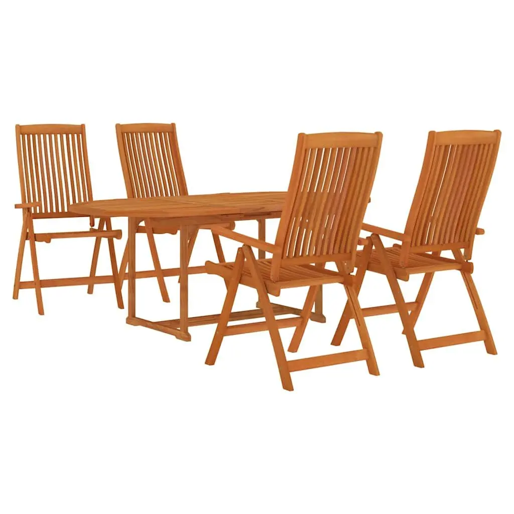 5 Piece Outdoor Dining Set Eucalyptus Wood Extendable Table Reclining Armchairs Brown