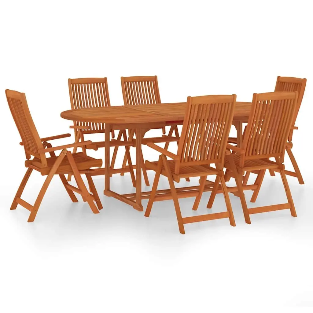 Garden Dining Set Solid Eucalyptus Wood 7 Piece Extendable Table Reclining Chairs Brown